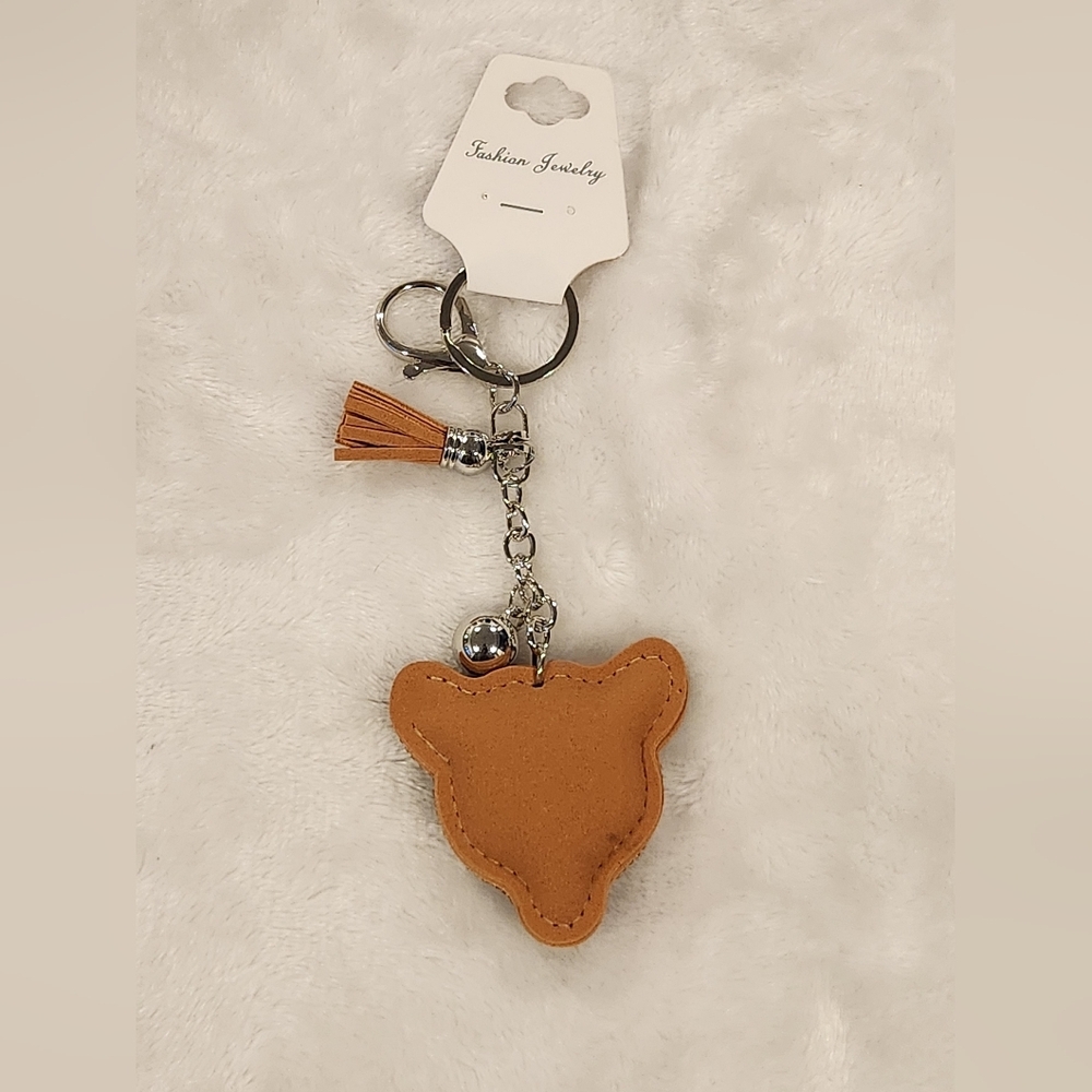 Leopard Brown Rhinestone Keychain Bag Charm - Picture 3 of 3